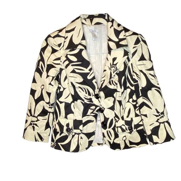 Vintage Cache 90s blazer jacket white black mod floral graphic S cotton spandex - Picture 1 of 8